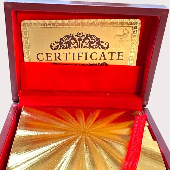 999.9 Gold Foil Playing Cards With Certificate In Red Wood Box - Picture 2 of 13